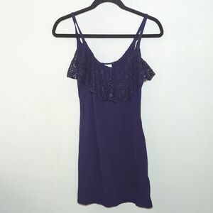Xhileration Purple Sundress Spaghetti Strap w Lace Ruffle Collar Junior's Size S